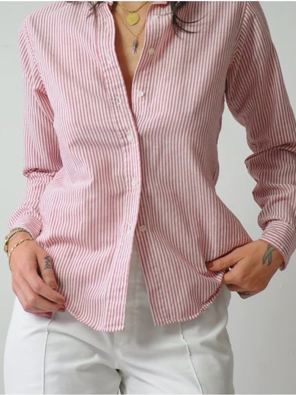 L.L. Bean Pink and White Striped Button-Down Shirt